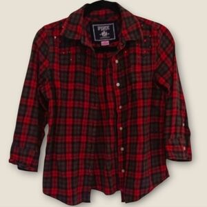 PINK Victoria's Secret Women's Small Red & Black Checkered Plaid Shirt Y2K